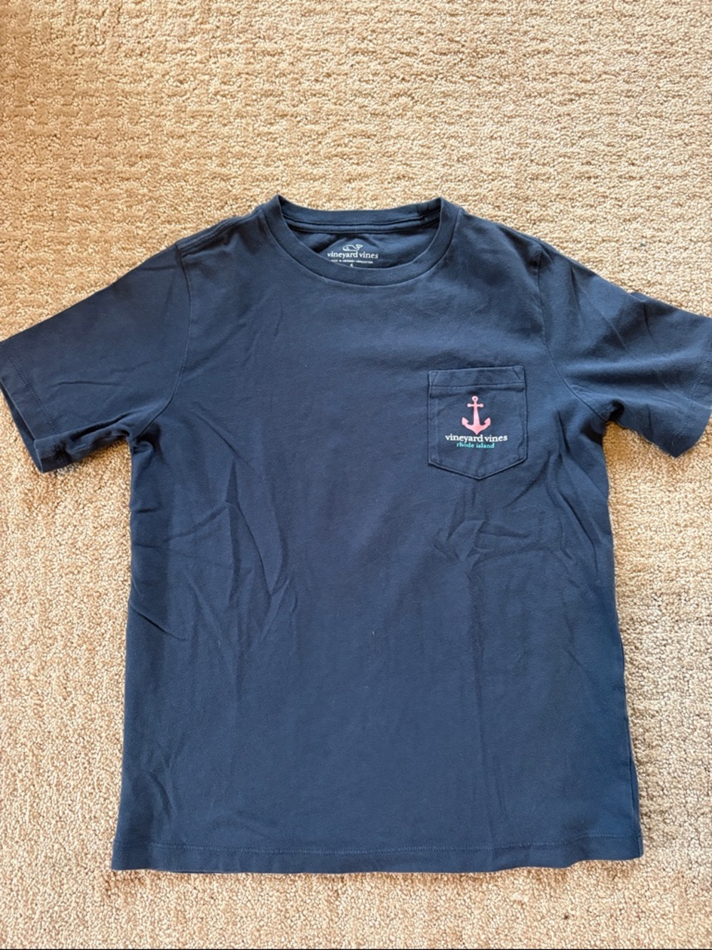 VGUC Vineyard Vines Navy Rhode Island Tee with Pink Anchor, size S 8-10
